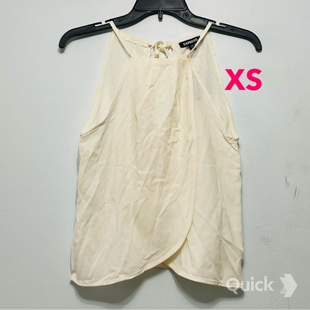 XS - NWT Express Linen-Blend Tie Halter Neck Pleated Split Hem Top - Picture 5 of 7
